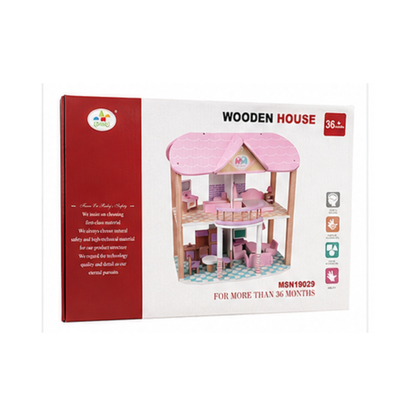 Knick Knack Sweet Pink Wooden Dollhouse & Furniture Playset