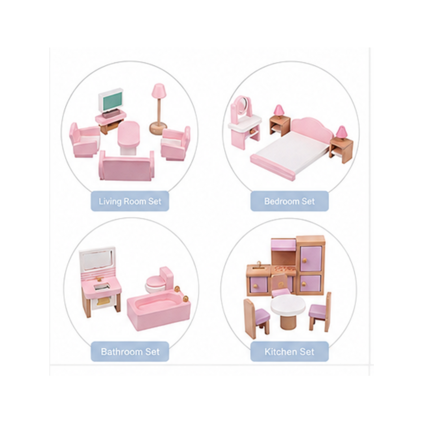 Knick Knack Sweet Pink Wooden Dollhouse & Furniture Playset