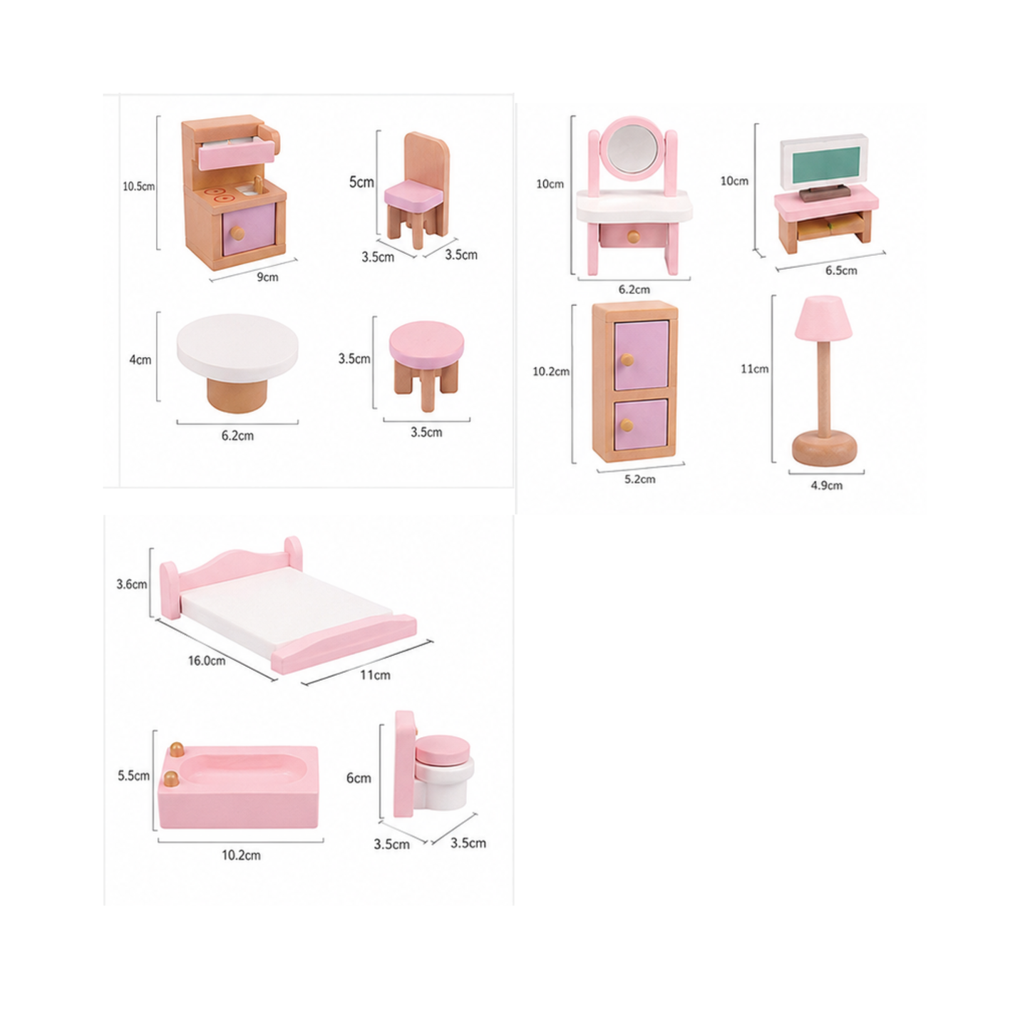 Knick Knack Sweet Pink Wooden Dollhouse & Furniture Playset