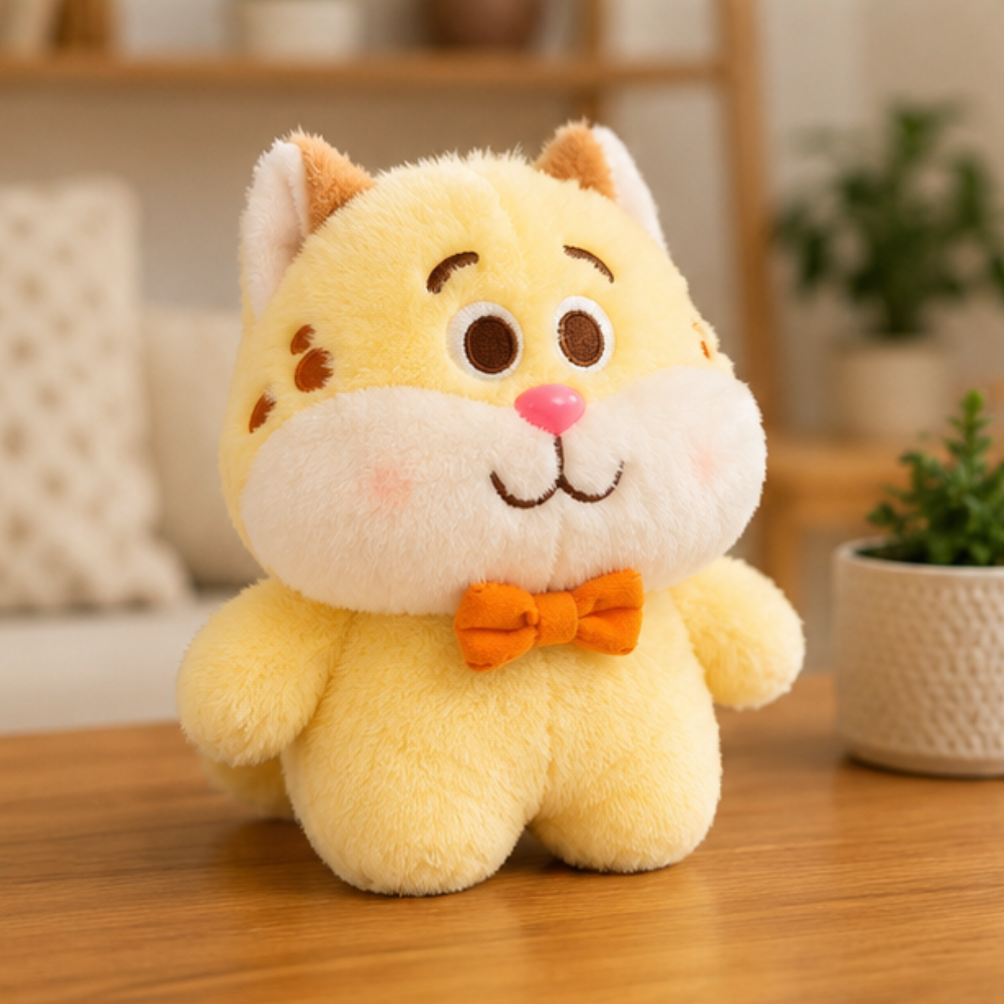 Soft toy cat with bow
