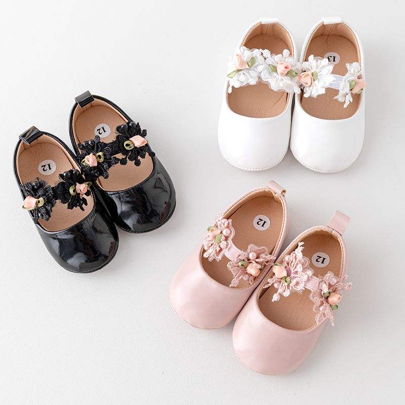 Baby Girls Princess Shoes – Lace Flower Mary Jane Flats | NZ