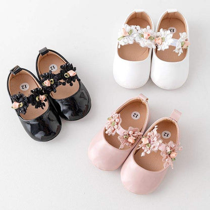 Baby Girls Princess Shoes – Lace Flower Mary Jane Flats | NZ