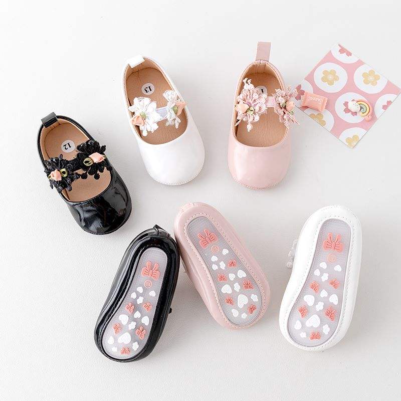 Baby Girls Princess Shoes – Lace Flower Mary Jane Flats | NZ