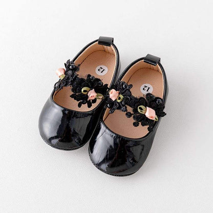 Baby Girls Princess Shoes – Lace Flower Mary Jane Flats | NZ