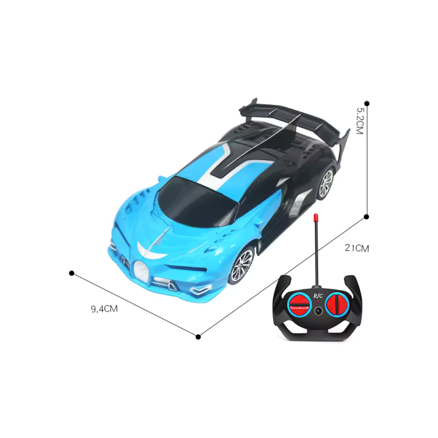 Blue and black remote control toy sports car