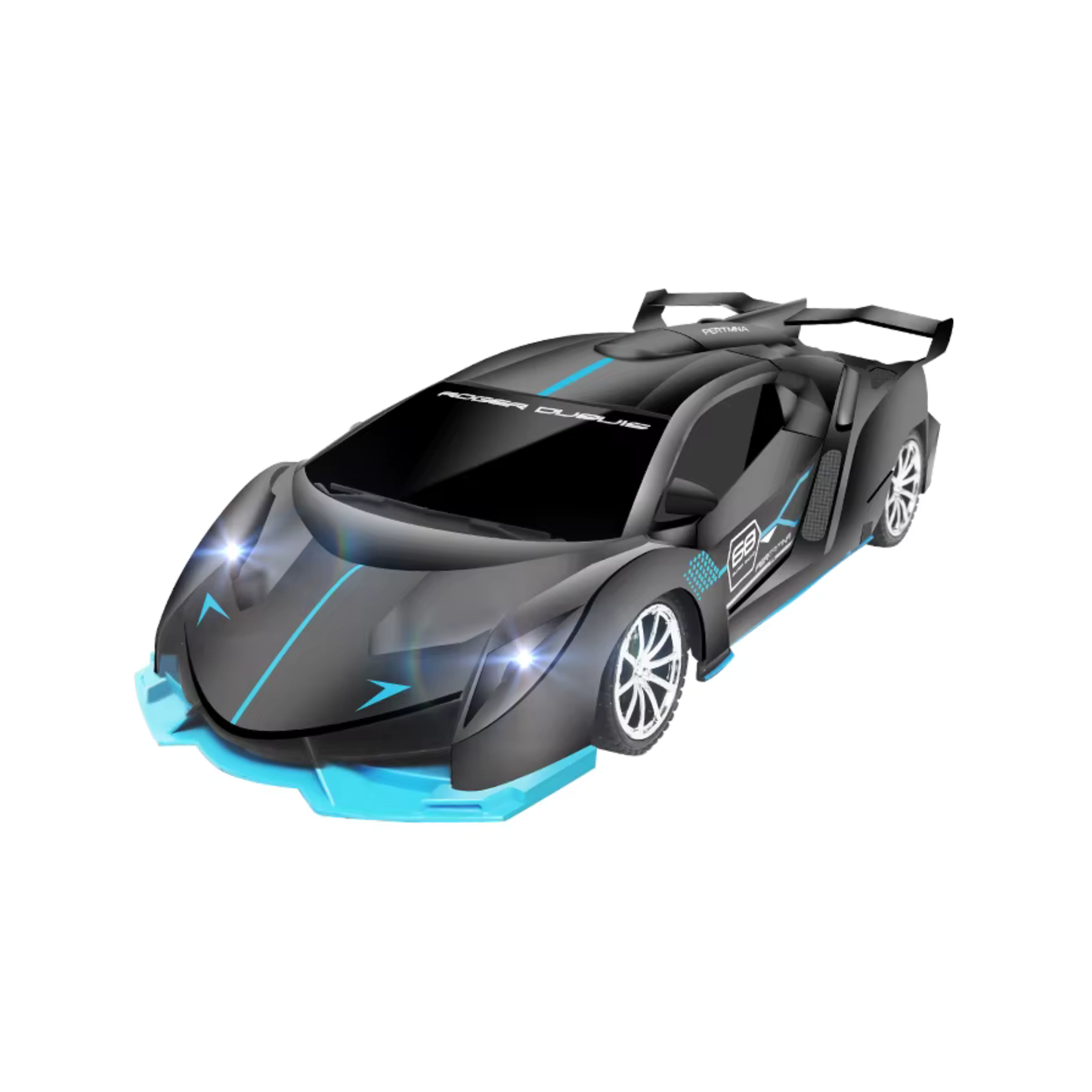 black remote control toy sports car with bright blue 