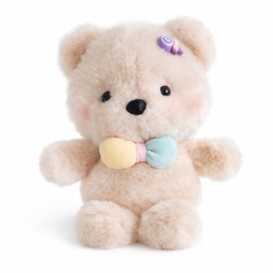 Cream Teddy Bear with Cute Bow –  Soft & Cuddly Plush Toy