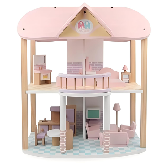 Wooden Two Storied Dollhouse With Furniture 