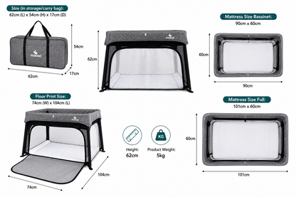 Moose Emmett Travel Cot (with 2 FREE fitted sheets)